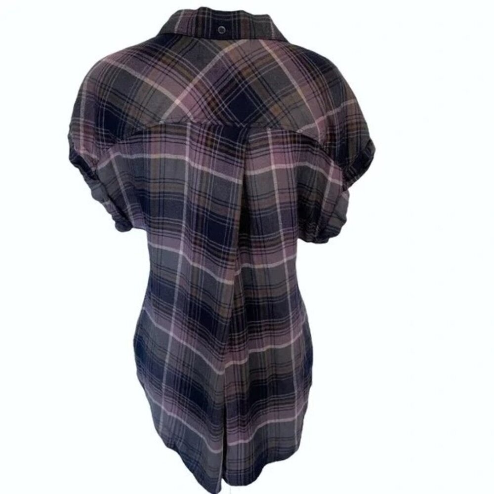Anthropologie Cloth & Stone Purple Plaid Button Down Top - Picture 4 of 6
